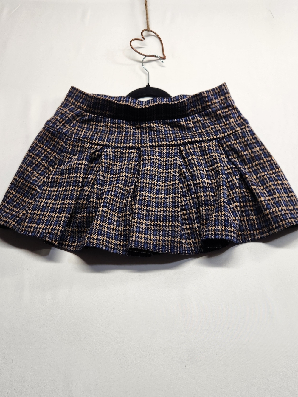 ⭐️American Eagle Pleated Knit Plaid Skort Navy Brown Check Mini Skirt Preppy
